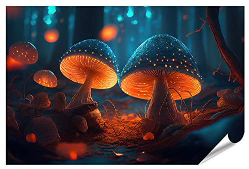 islandburner XXL Bild Poster Magische Pilze Umgeben von Licht Fantasie Verzauberter Märchenwald Premium Bilder Fotodruck IVAC-PKL