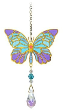 Wild Things Gifts Glass Crystal Dreams Suncatcher - Iris Butterfly - Hanging Crystal Ornament With Gold Details - Rainbow Effect