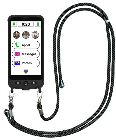 Amplicomms M510-M Smartphone 4G pour séniors avec câble magnétique de Charge et Coque bandoulière de Protection - Téléphone Portable à Grosses Touches Facile à Utiliser. Version France-Benelux