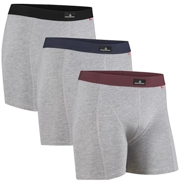 DANISH ENDURANCE 3er Pack Boxershorts Herren aus weicher Baumwolle mit Stretch, Unterhosen Männer, Weich & Atmungsaktiv Mehrfarbig (1x Grau/Schwarz, 1x Grau/Marineblau, 1x Grau/Bordeaux) 3XL