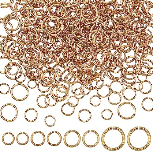 PH PandaHall 400 Stück 18 Karat Gold Biegeringe in 4 Größen goldene offene Biegeringe 4/5/6/8 mm Edelstahlringe Schmuckverbinder Ringe ungelötet O-Ring für Armbänder Halsketten Kette Choker DIY