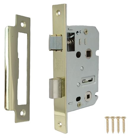 Mortice Lock Sashlock Bathroom Locks 3 Bolt Through Reversable Bath Door (Brass Plate, 76mm (3 Inch))