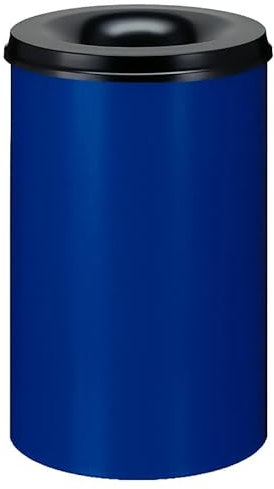 PROREGAL Selbstlöschender Papierkorb & Abfallsammler aus Metall | 110 Liter, HxØ 72x47cm | Blau, Kopfteil Schwarz