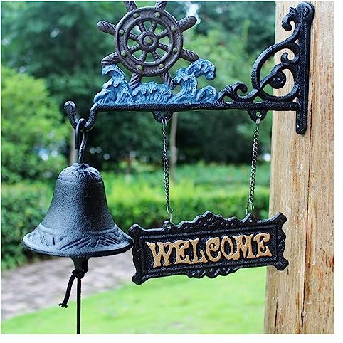 AVLUZ Türklingel aus Gusseisen, Abendessenglocke, Ruder-Wandbehang im mediterranen Stil, Willkommensschild, manuell schüttelnde Türklingel for die Wanddekoration im Garten, Zuhause