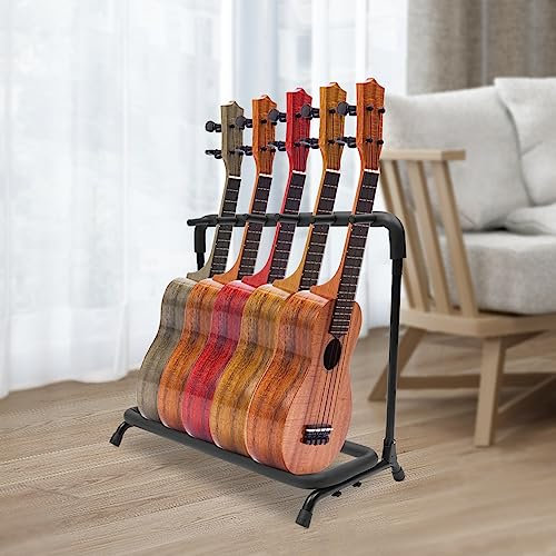 Hanmorfarbi Gitarrenständer Boden Metall Gitarrenständer einstellbar mehrere Gitarrenhalter Gitarre Display Regal mit Anti-Rutsch-Gummifuß Abdeckungen für Gitarre Bass Violine Ukulele (5 Gitarre)