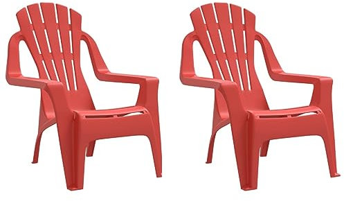 vidaXL Kinder Gartenstühle 2 STK., Gartenstuhl mit Rückenlehne Armlehnen, Kinder Gartensessel Holzoptik, Gartenmöbel Sessel Stuhl, Rot PP Holzoptik