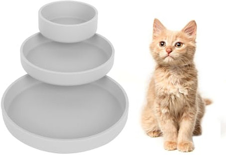 Lollanda -Futternapf für Katzen-3er Set,Silikon Futterschale,Trinkschale oval,Silikonnapf breit für Trockenfutter und Nassfutter (Grau)