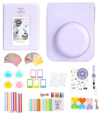 12 in 1 Accessories Kit for Fujifilm Instax Mini 12 Camera With Camera Case+Photo Album & Frames+DIY Sticker+Wall Hanging Frame+Colored Filter+L Tabletop Frame (Lilac Purple)