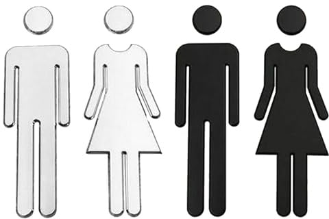 2 Gruppi WC Segno, 2 per Gruppo, WC Porta Segno, Uomo e Donna WC Cartello, Molto Adatto per Servizi Igienici in Hotel, Negozi, Parcheggi, Centri Commerciali, Ristoranti, Caffè.(Argento, Nero)