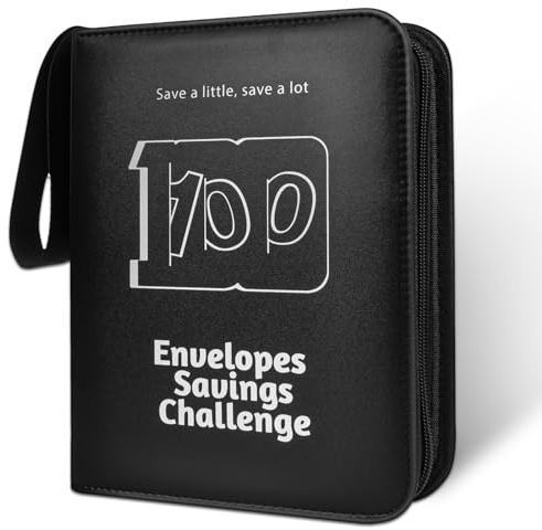 RONMONG 100 Envelopes Challenge Binder, Money Saving Binder, Budget Book | Savings Challenge Book with Cash Envelopes, Tracker and Budget Sheets to Save $5,050, Great for Home, Office and School