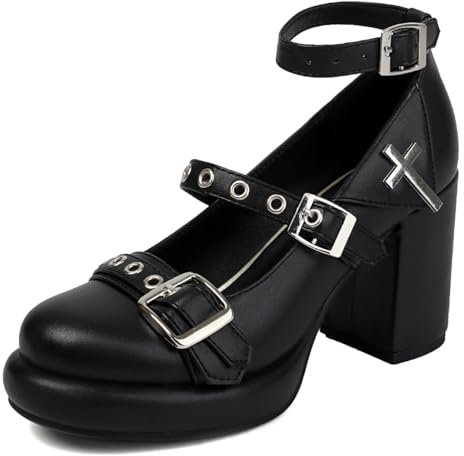Roimaash Elegant Plateau Mary Janes Pumps Blockabsatz Business Pumps Jahrgang Runde Zehen Schuhe Hochzeit Party Dress Schuhe Heels Black Size 40