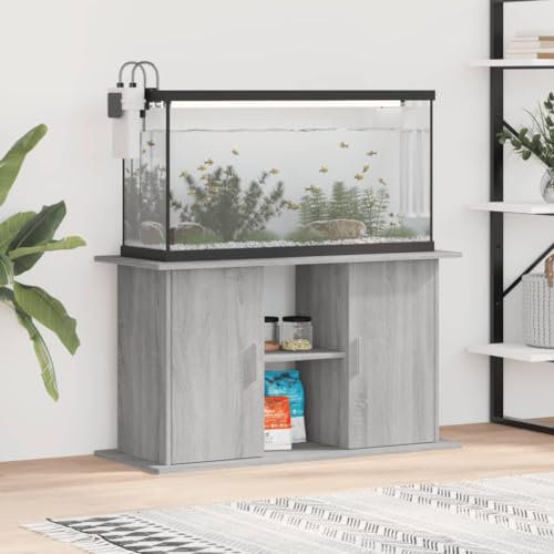 Homgoday Aquariumständer mit Fächer und Ablagen Aquarienschrank Aquarium Unterschrank Aquarium Tisch Aquarienunterschrank Terrarium Schrank Grau Sonoma 101x41x58 cm Holzwerkstoff