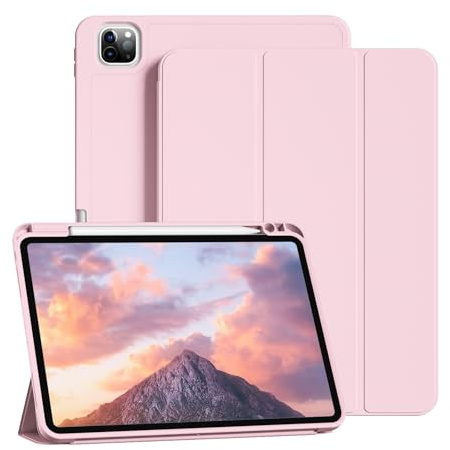 KVTVOU Hülle für iPad Pro 11 Zoll 2022/2021/2020 (iPad Pro 11 4. / 3. / 2. Generation) mit Stifthalter, Trifold Ständerhülle, Weiche TPU Stoßfest Rückseite, Auto Schlafen/Wachen, Rosa