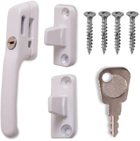 FixRello Fastener Casement Window Handle for Timber Surfaces | with Key, Mount/Wedge and Screws for Easily Installation and Security (4, White)