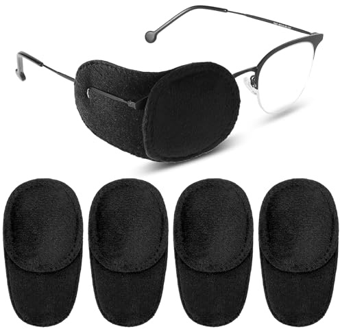 YUXIANLB 4 Pcs Eye Patches for Adults Kids, Right & Left Eye Patch for Glasses, Reusable Lazy Eye Patch for Treating Lazy Amblyopia Strabismus After Surgery (Black)