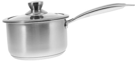 TOPBATHY Milchtopf Edelstahl Kochtopf mit Glasdeckel Kleiner Stielkasserolle aus 304 Edelstahl Verdickter Schmortopf Suppentopf 18cm Topf mit Verbrühungsschutzgriff