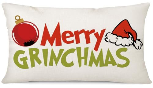 Ohok Dekorativ Weihnachten Kissenbezug 30x50 cm, Polyester Leinen Zierkissenbezüge Merry Christmas Kissenbezüge Dekor Kissenhülle Set für Schlafzimmer Wohnzimmer Sofa (Nikolausmütze)