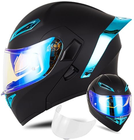 XYYYM Motorradhelm Klapphelm - Modularer Vollgesichtshelm mit Doppelvisier, DOT/ECE-geprüft - Schwarz/Weiß - Für Erwachsene, Motorräder, Roller, Karts, ATV-Rallyes, Skiabfahrten