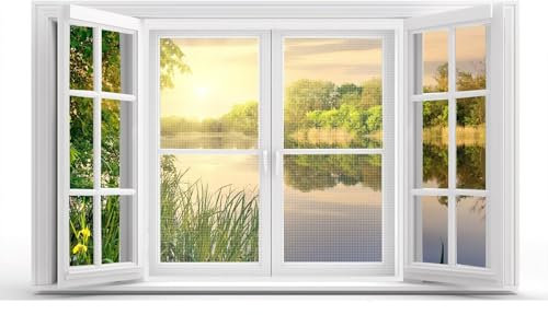 Fliegengitter für Fenster 70x80cm Weiß Katzensichere Fliegengitter mit selbstklebendes Klettband für Balkontür Wohnzimmer Türen