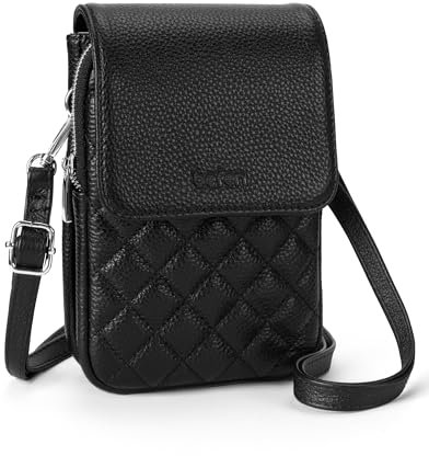 befen Black Crossbody Bag for Women Genuine Leather Phone Bag for Ladies Small Shoulder Bag for Women with RFID Blocking Card Slots-Diamond Quilted