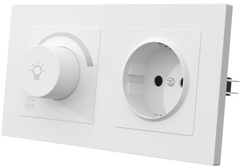 MVAVA Lichtschalter Dimmbar 1 Fach 1 Weg Dimmschalter mit Steckdose Unterputz Lichtschalter 86mm*86mm für Dimmbare LED-Leuchten, Glühlampen Kunststoff Weiß