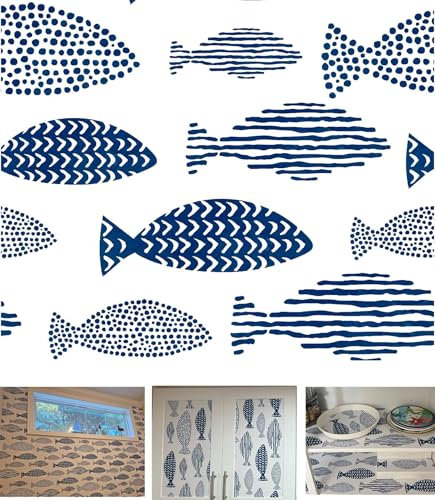 GLOW4U Ocean Theme Shelf Liner Contact Paper Japanese Style Beachy Peel and Stick Wallpaper for Walls Kitchen Cabinets Dresser Drawer Batroom Bedroom Furniture Arts Carfts Decal 17.7X117 Inches