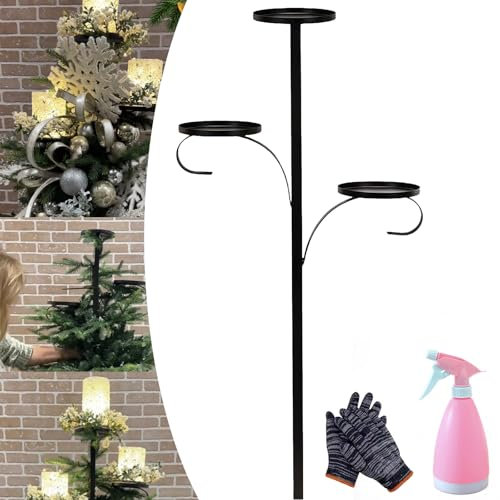 Puntale triplo nero per albero di Natale, mensola per albero di Natale, puntale per albero di Natale, supporto per candela per albero di Natale (1 pezzo-61 cm)