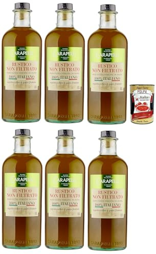 Italian Gourmet Olio Extra Vergine Olivenöl Rustico ungefiltert Set 6 x 1L | Gusto intenso, estrazione a freddo; fruchtig, ideal für Salate, Bruschetta und, Gesamtnettogewicht 6 L + Kostenlos Polpa 400g