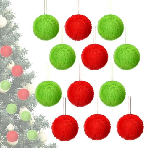 Bolas de Navidad Suaves, Bolas de Navidad | Adorno de árbol de Peluche versátil, Colgante de Vacaciones 12X, decoración de Pared Divertida para árbol de Navidad, Dormitorio, Coche