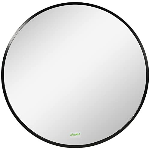 kleankin Badspiegel Ø50 cm Runder Spiegel Badezimmerspiegel mit Alurahmen Wandspiegel für Wohnzimmer, Schlafzimmer, Badezimmer, IP44, Schwarz