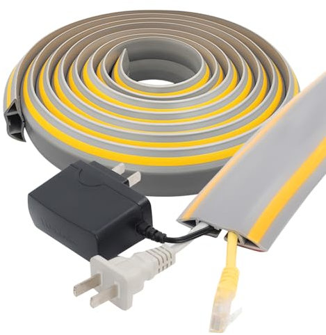 Kabelkanal Boden Selbstklebend 3 m, PVC Boden Kabelkanal Flach, Kabelkanal Fußboden, Kabelbrücke Außenbereich, für Büro, Werkstatt, Lager, Konzert (Grau) (Grau)