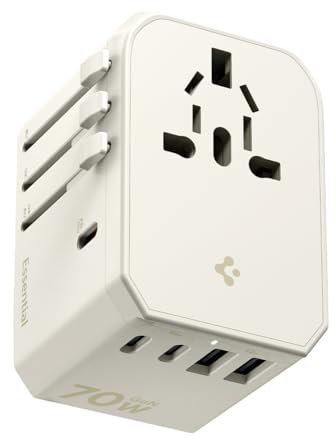 Spigen ArcStation Adaptateur de Voyage Universel 70W, [5-Ports & PD] Adaptateur Prise Universelle 3 USB C et 2 USB A, Accessoire Voyage International pour Anglaise/EU/USA/Australie/Japon - Beige Dune