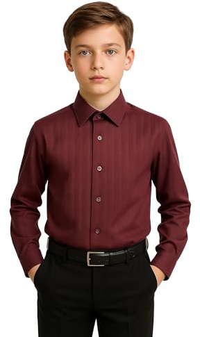 SIRRI Boys Slim Fit Cotton Blend Dress Shirt Long Sleeve Classic Formal Shirts for Weddings & Special Occasions, Ages 1-13