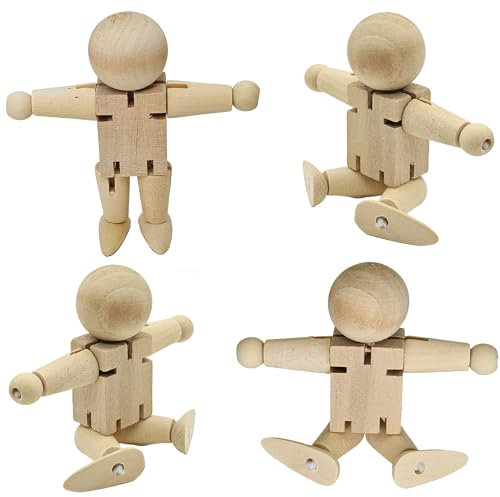 SEABABOO Holzfiguren Zum Bemalen Figuren Holz 4 Stück 8Cm Holzpüppchen Holzmännchen Klein Unvollendete Holzfiguren Holz Figuren für Diy Bemalen Basteln