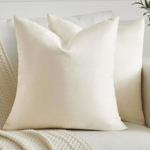 Kiatuniya Kissenbezug 40x40 cm Beige Boho Kissen Dekokissen Sofakissen Modern Kissenhülle Leinenoptik Einfarbig Landhausstil Herbst kissenbezüge für Bett Wohnzimmer Schlafzimmer 2er Set