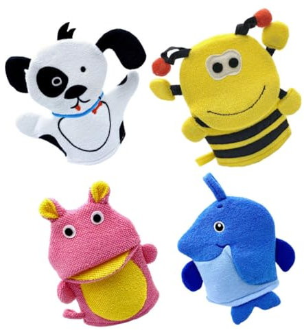 Milisten Kinder Badehandschuhe 4 Stück Cartoon Motiv Sanfte Dusch Massagehandschuhe Aus Weichem Material Effektives Körperpeeling Und Schadstofffrei Für Babys Kinder Im Bad Reisen