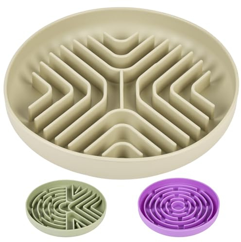 OFFCUP Comedero Antienredos ø 20 cm, Slow Feeder de Silicona con Ventosa Antideslizante, Evita el Atragantamiento, Comedero Lento Apto para Gatos y Perros DoméSticos(Beige)