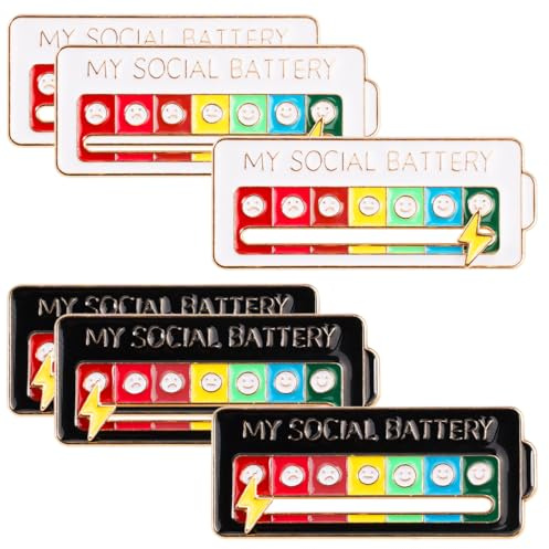 4 Stück Lustige Brosche für Soziale Stimmung für Rucksäcke Jacken und Hüte | My Social Battery Pin für 7 Tage Interaktive Stimmungsnadeln, Stilvolle Soziale Batterie-Pins, Verstellbare Pins Anstecker