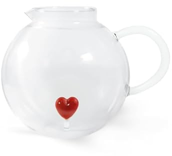 Wd Lifestyle Brocca in Vetro Borosilicato con Decorazione Cuore Rosso, 1,7L