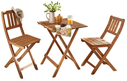 SAM 3tlg. Balkon- Sitzgruppe, Garten-Möbel aus Akazien-Holz geölt, bestehend aus 1x Tisch + 2X Klappstuhl, klappbar