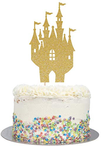Glitter Fairytale Castle Cake Topper (Gold Glitter)