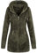Sublevel Damen Teddyfleece-Jacke Mantel LSL-357 mit Kapuze ivy Olive XL