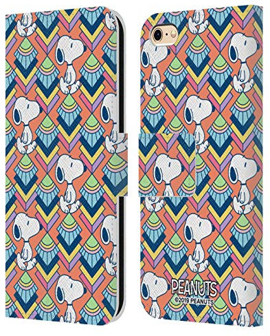 Head Case Designs Offizielle Peanuts Orangen Muster Snoopy Deco Traeume Leder Brieftaschen Handyhülle Hülle Huelle kompatibel mit Apple iPhone 6 / iPhone 6s