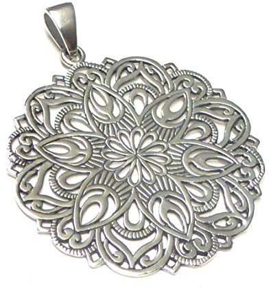 Kettenanhänger, großer Anhänger Silber, Motiv Mandala aus Sterling Silber filigran gearbeitet Geschenk Schmuck Damen, Schutzsymbol