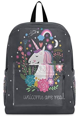 Unicorn Floral Travel Laptop Backpack Cartoon Animal Rainbow Laptop Backpacks Men Women Student School College Bookbag Hiking Daypack Computer Bag Shoulder Bag Fits 15.6 Inch Laptop
