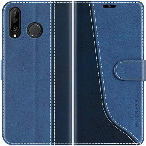 Mulbess für Huawei P30 Lite / P30 Lite New Edition Hülle, Handyülle Leder mit Kartenfach, Klapphülle mit Magnetverschluss, Flip Case Etui Handytasche Schutzhülle, Stilvoll Diamant Blau