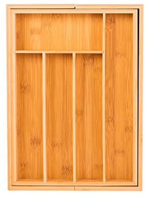 Innoteck Essentials Natural Bamboo Expandable Cutlery Tray – Adjustable Kitchen Drawer Divider for Silverware and Kitchenware with 5 to 7 Compartments