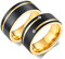 ANAZOZ 2 Stück Eheringe Paarpreis Wolfram 8mm Gebürstet Breit mit Zirkonia Partnerringe Trauringe Partnerringe Set Schwarz Gold Fingerring Punk Frau:60 (19.1) & Mann:57 (18.1)