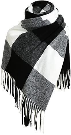 Damen Schal Winter Kariert Groß Kuschelig Elegant Winterschal Lang Plaid Halstuch Karo Herbst Winter XXL Deckel Weich Warm Fransen Tartan Schal Deckenschal Scarf Schal