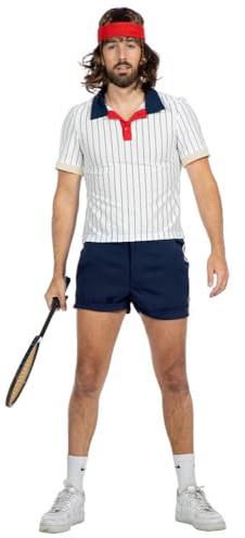 WILBERS & WILBERS Retro Tennis-Spieler Herren-Kostüm - Zweiteiliges Fasching Kostüm Set - Weiß/Blau - Größe 50